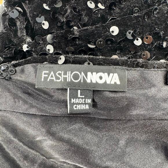 Fashion Nova One and Only Sequin Velvet Gown in Black Size Large NWOT - Picture 15 of 16